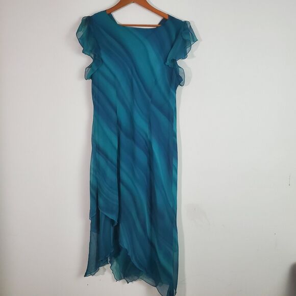 En Focus Women's Dress 16 Green Asymmetrical Vintage 90s Fairy Mermaid Elegant - Picture 7 of 14